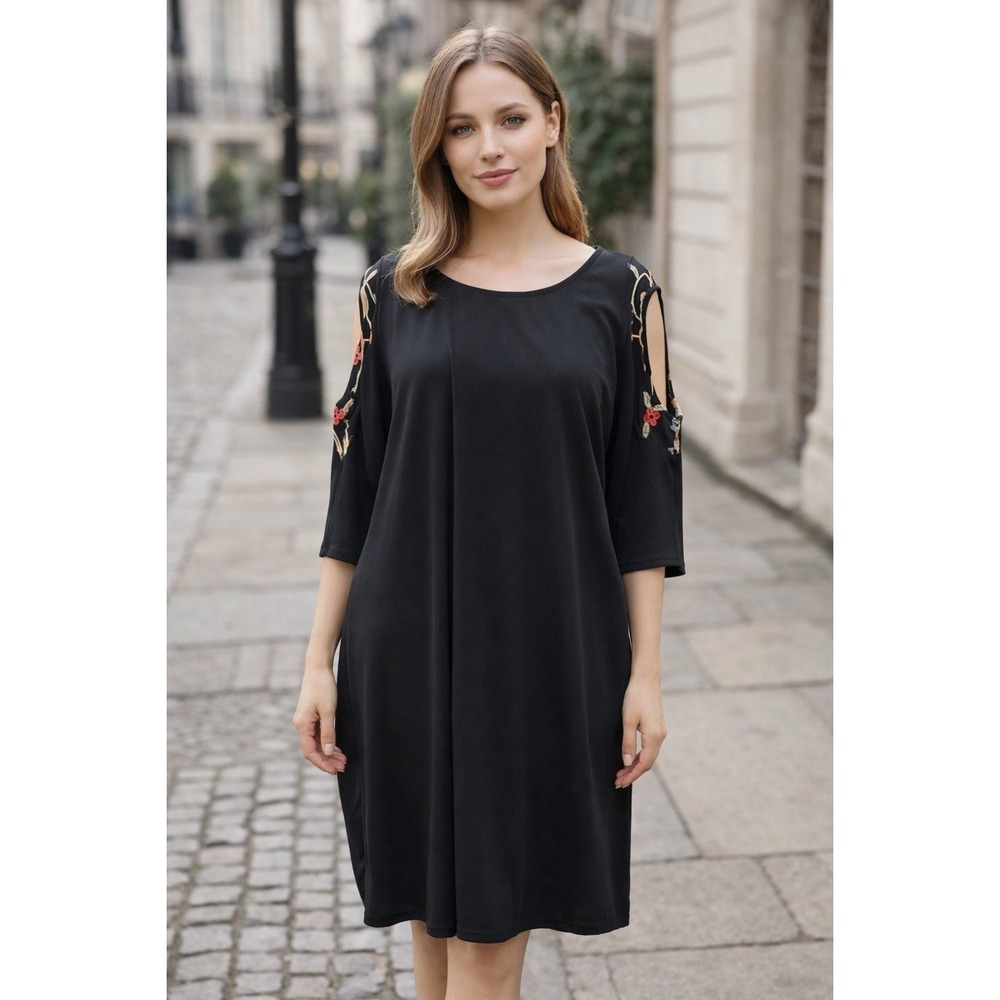 Avenue Tunic Dress Womens Plus 22/24 Black Keyhole Long Sleeve Floral Gothic NWT